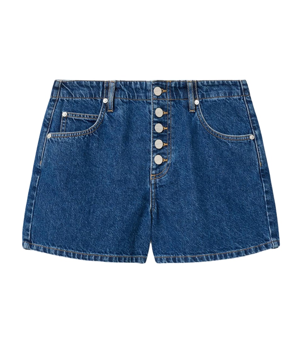 AllSaints Womens Buttoned Mid-Rise Denim Shorts Dark Indigo