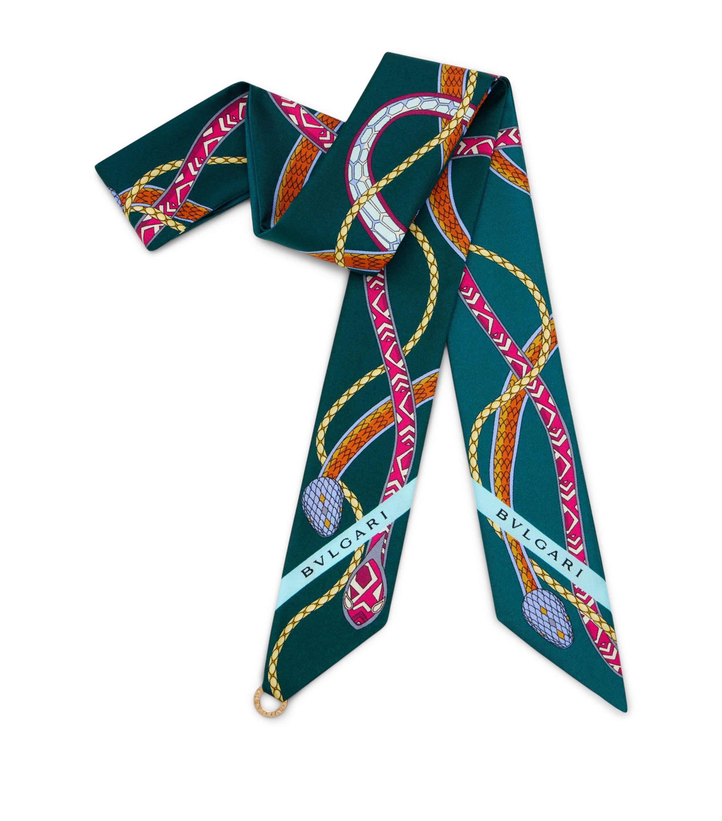 Bvlgari Silk Serpenti 75 Skinny Scarf Blue Medium