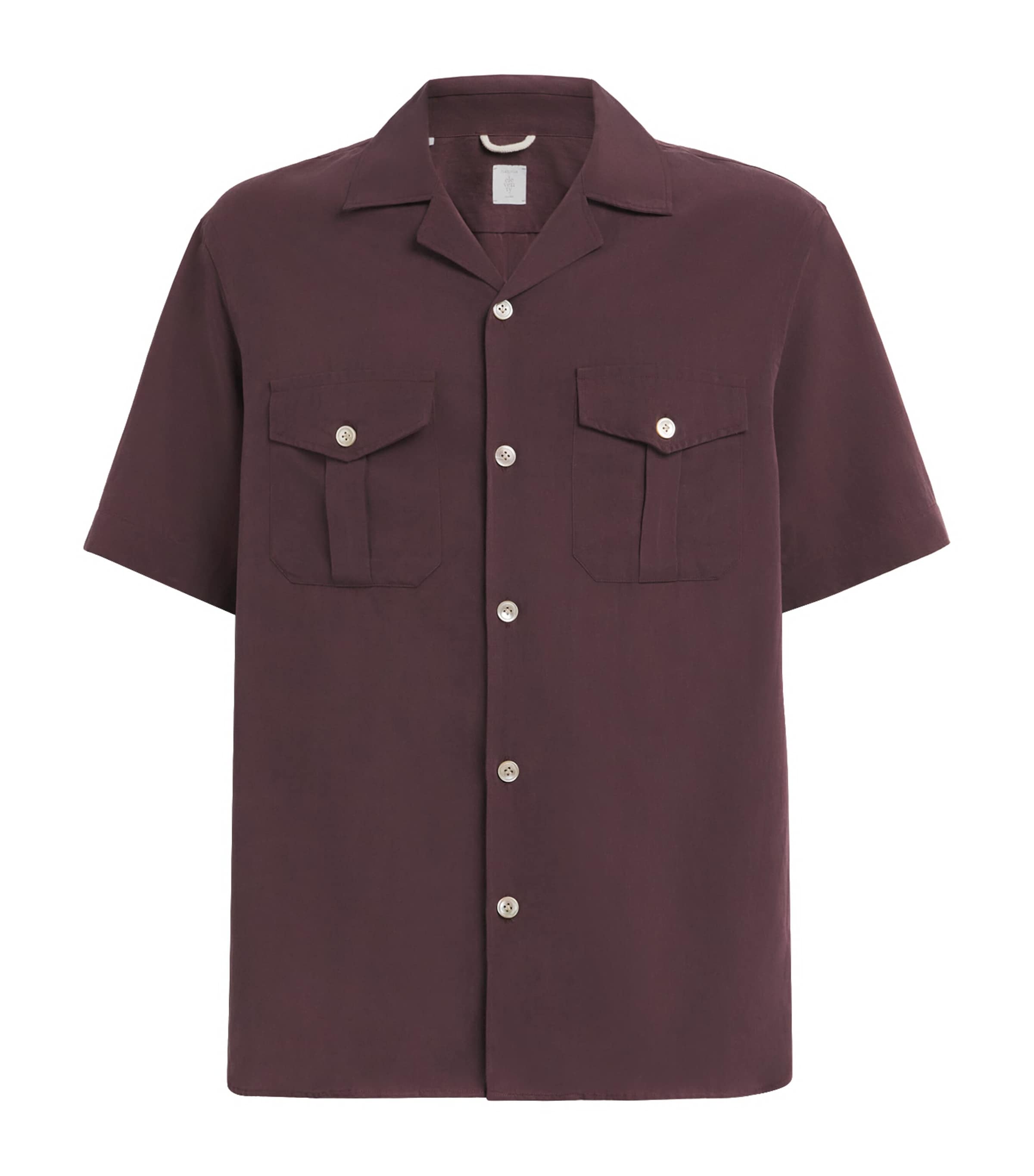 Eleventy Mens Pocket-Detail Bowling Shirt Bordeaux