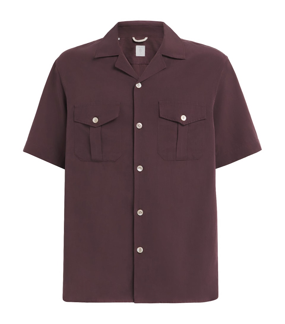 Eleventy Mens Pocket-Detail Bowling Shirt Bordeaux