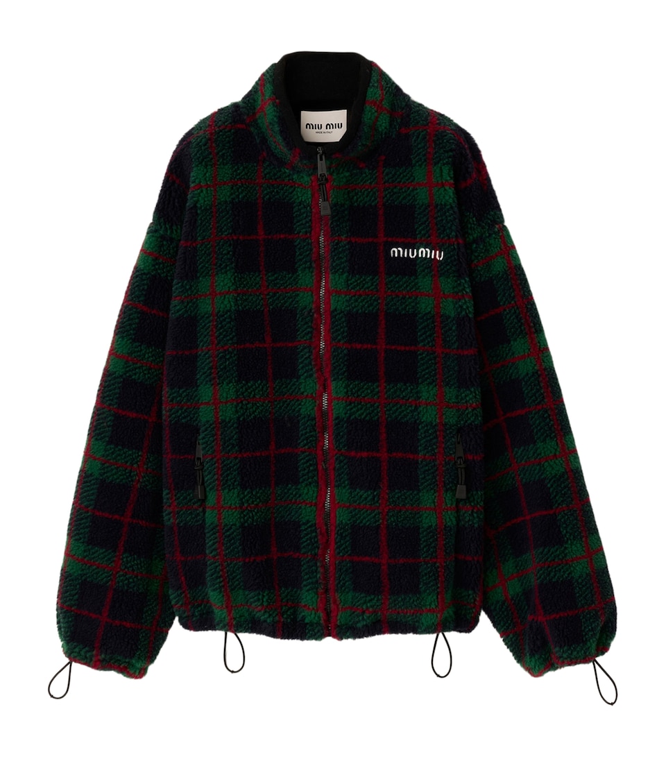 Miu Miu Womens Fleece Check Zip-Up Jacket