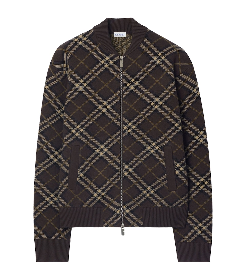 Wool-Blend Check Bomber Jacket
