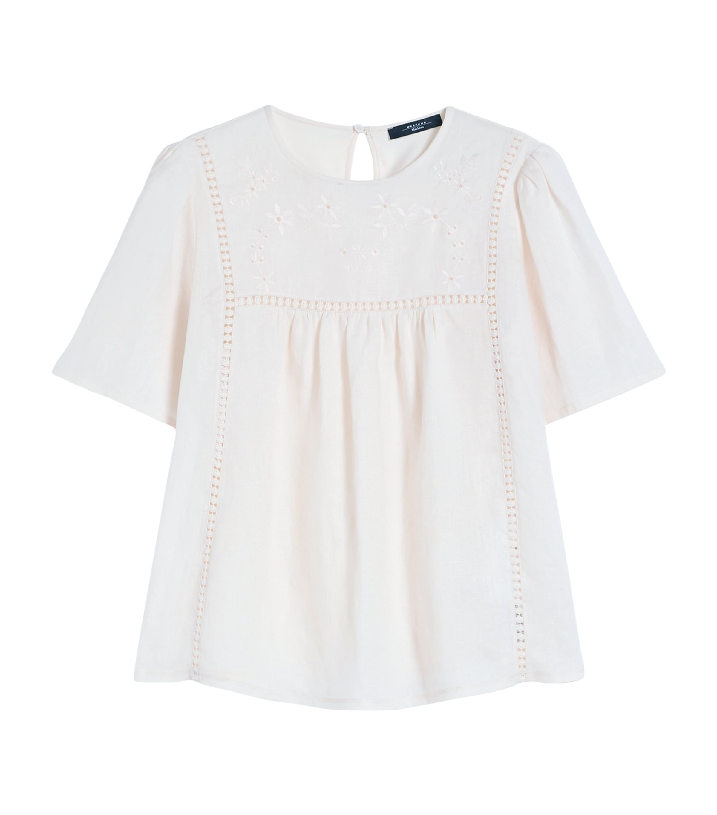 Linen Floral-Embroidered Top