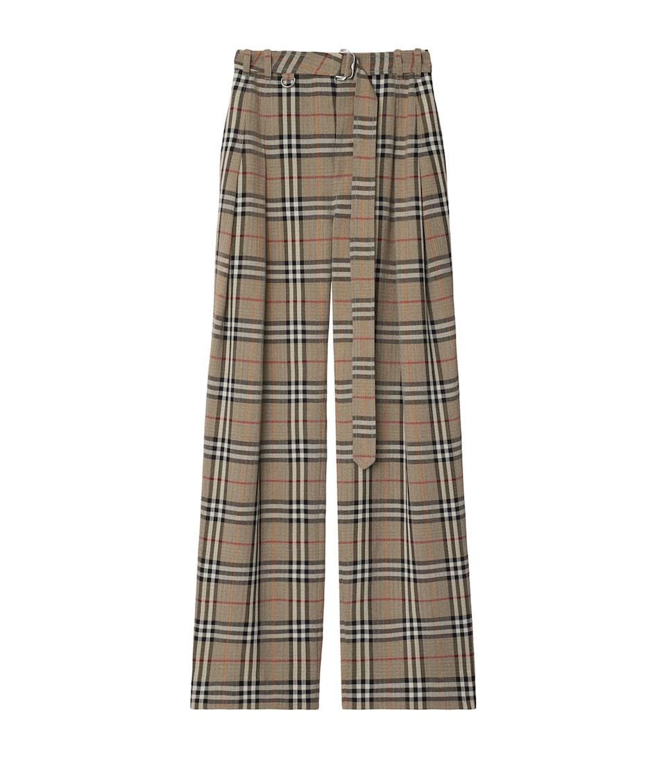 Check Belted Wide-Leg Trousers