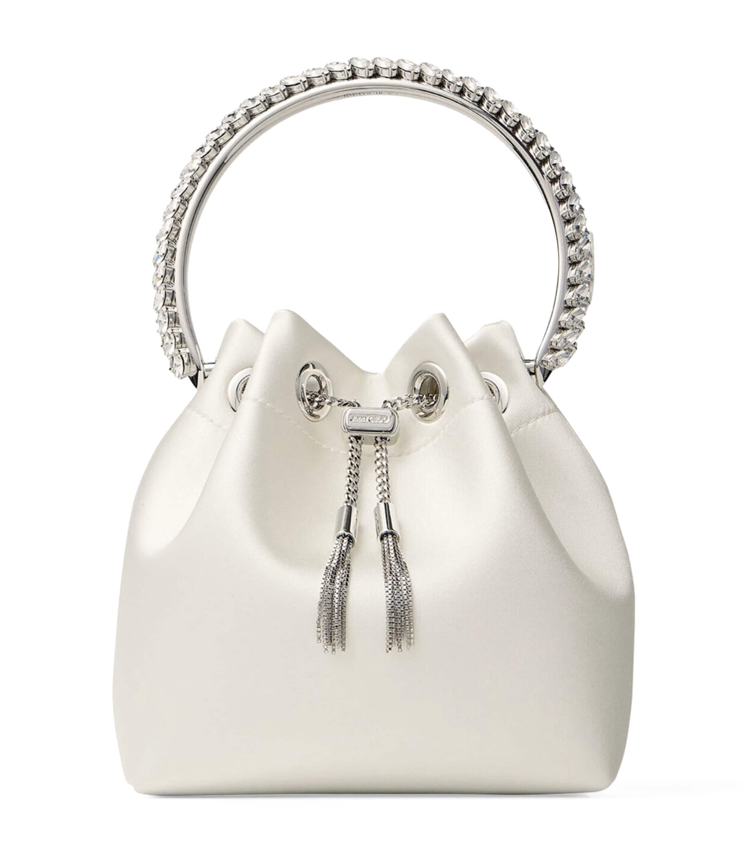 Jimmy Choo Satin Bon Bon Top-Handle Bag Ivory/crystal