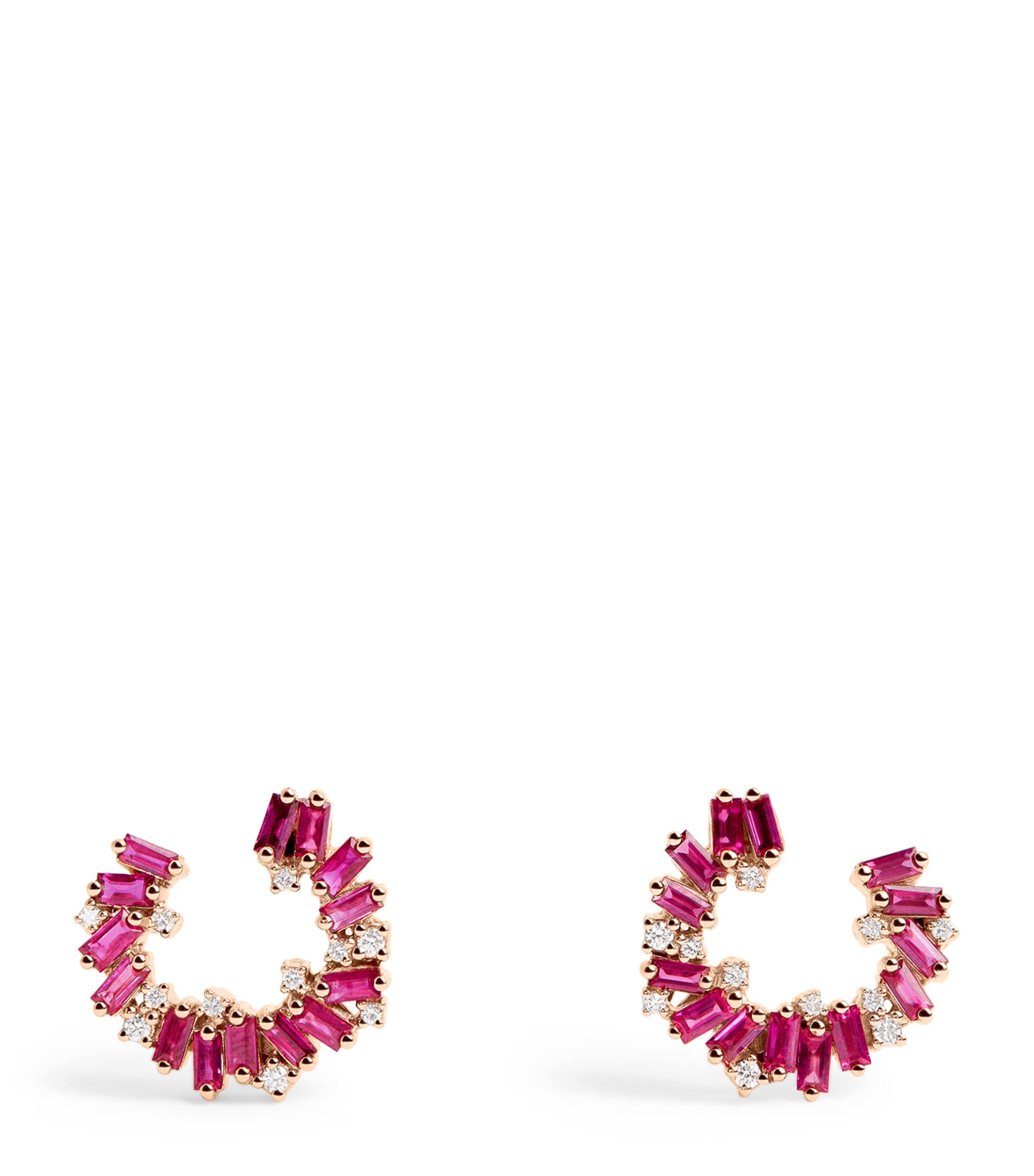 Rose Gold, Diamond and Ruby Frenzy Spiral Earrings