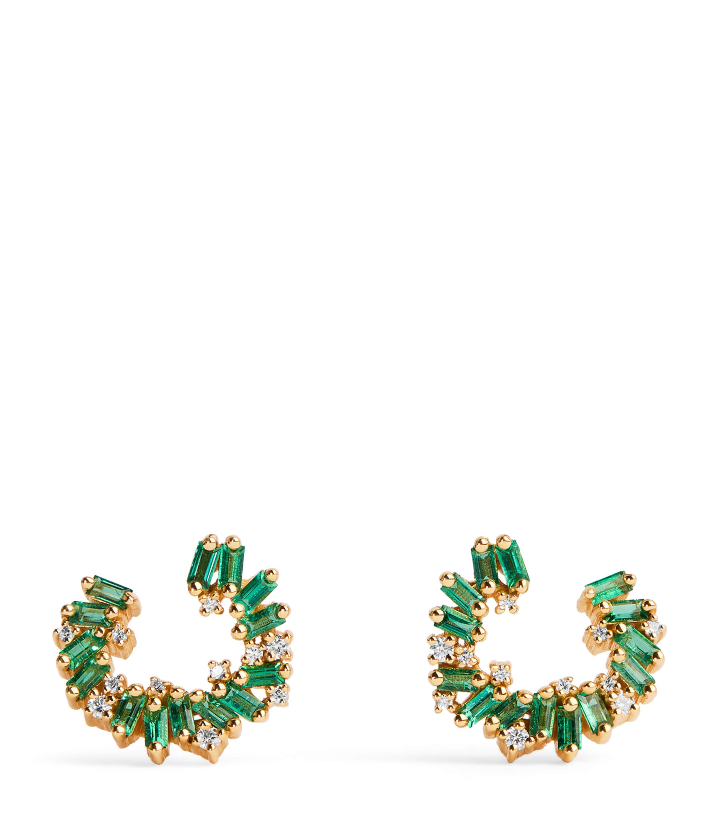 Yellow Gold, Emerald and Diamond Frenzy Spiral Earrings