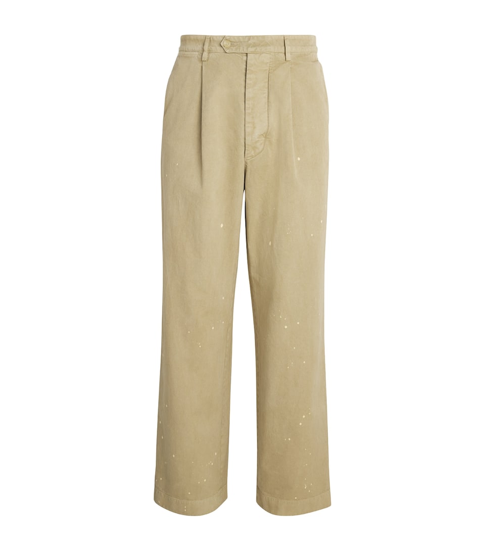 Auralee Mens Cotton Garment-Dyed Chinos Beige