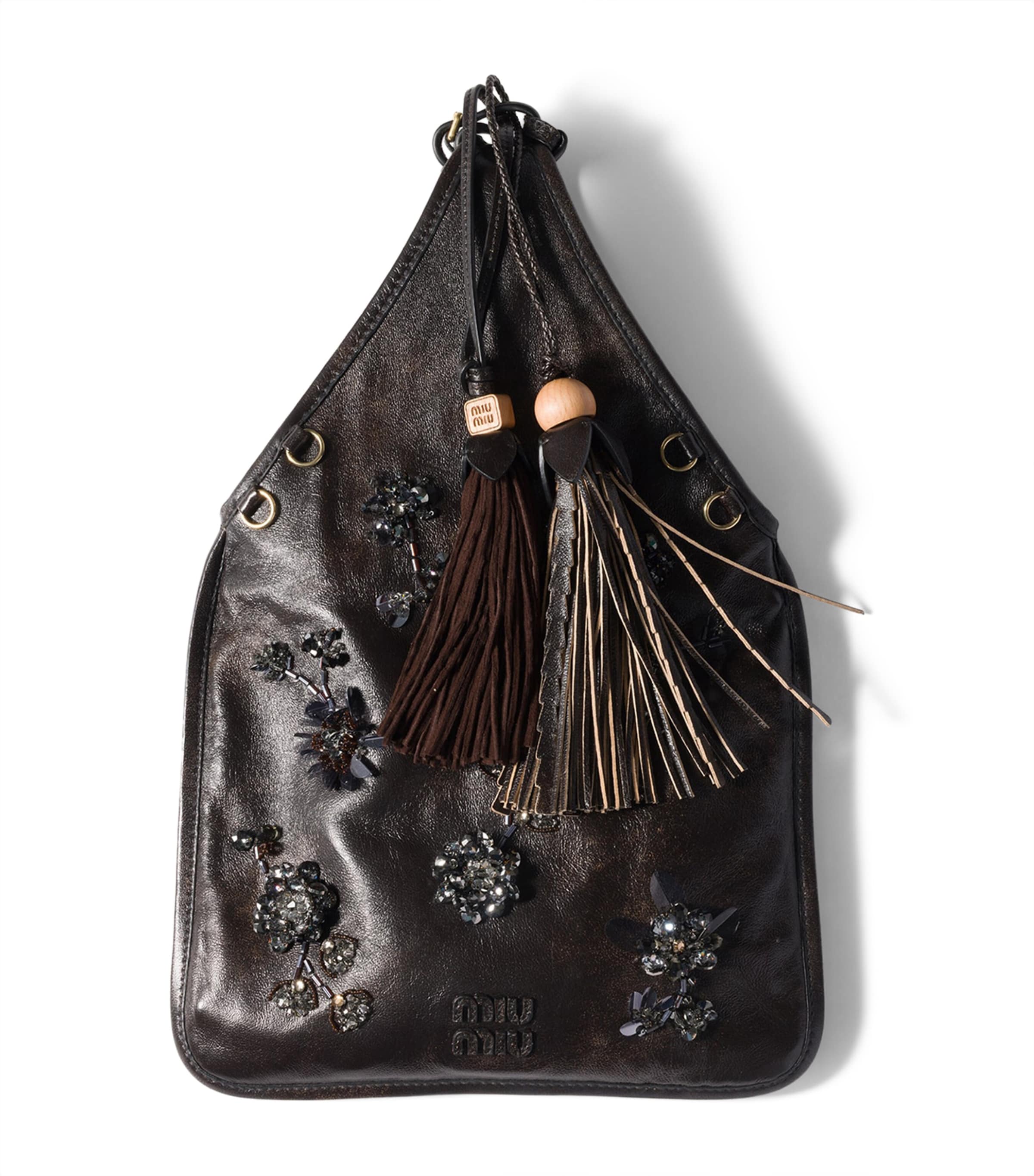 Leather Embellished Top-Handle Bag