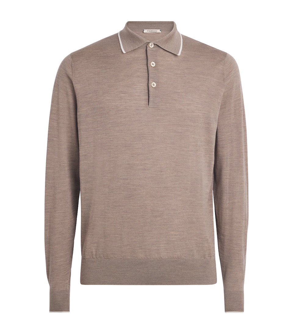 Fioroni Cashmere Mens Virgin Wool Long-Sleeve Polo Shirt