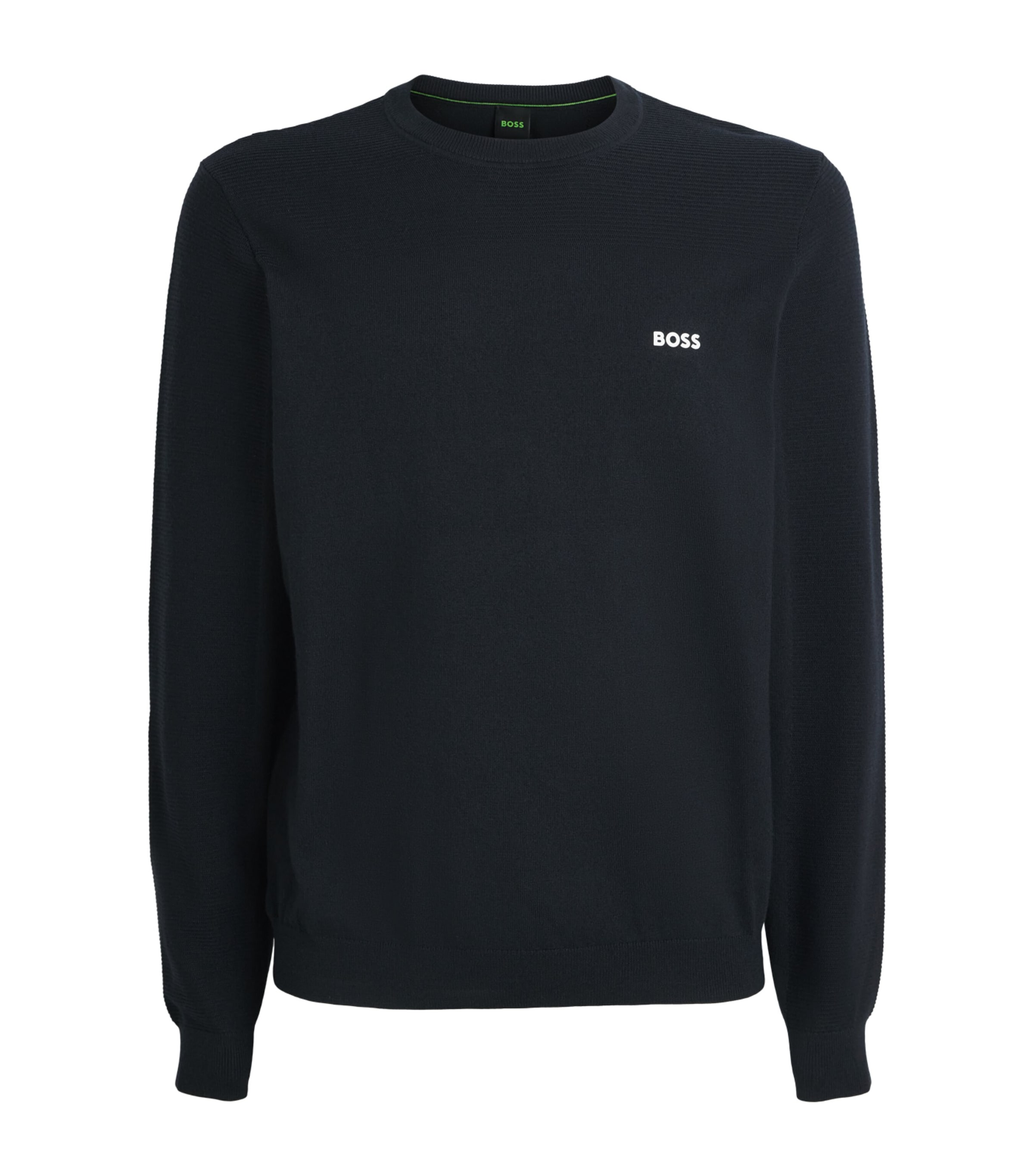 BOSS Mens Ribbed Logo Sweater Dark