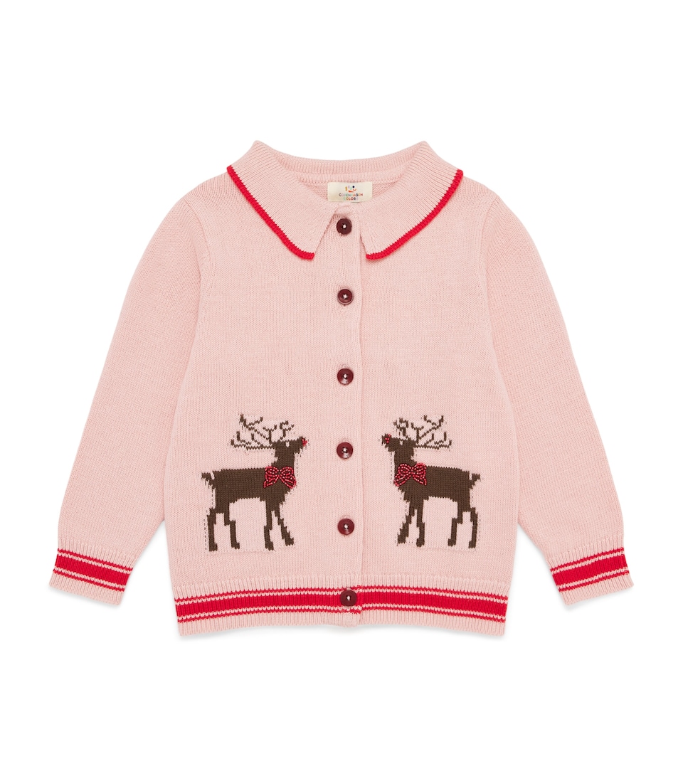Copenhagen Colors Embroidered Reindeer Cardigan (2-8 Years) Mellow Rose Comb