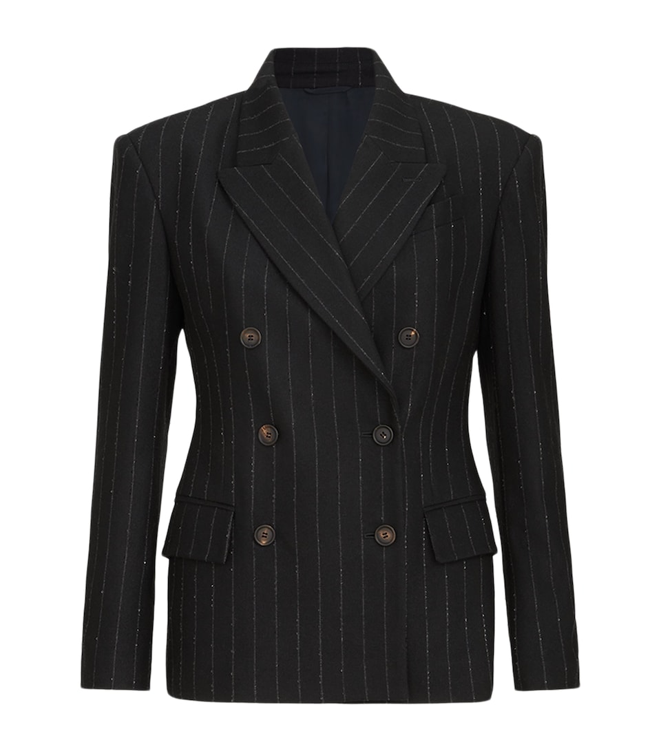 Brunello Cucinelli Womens Virgin Wool-Blend Sequin Pinstripe Blazer