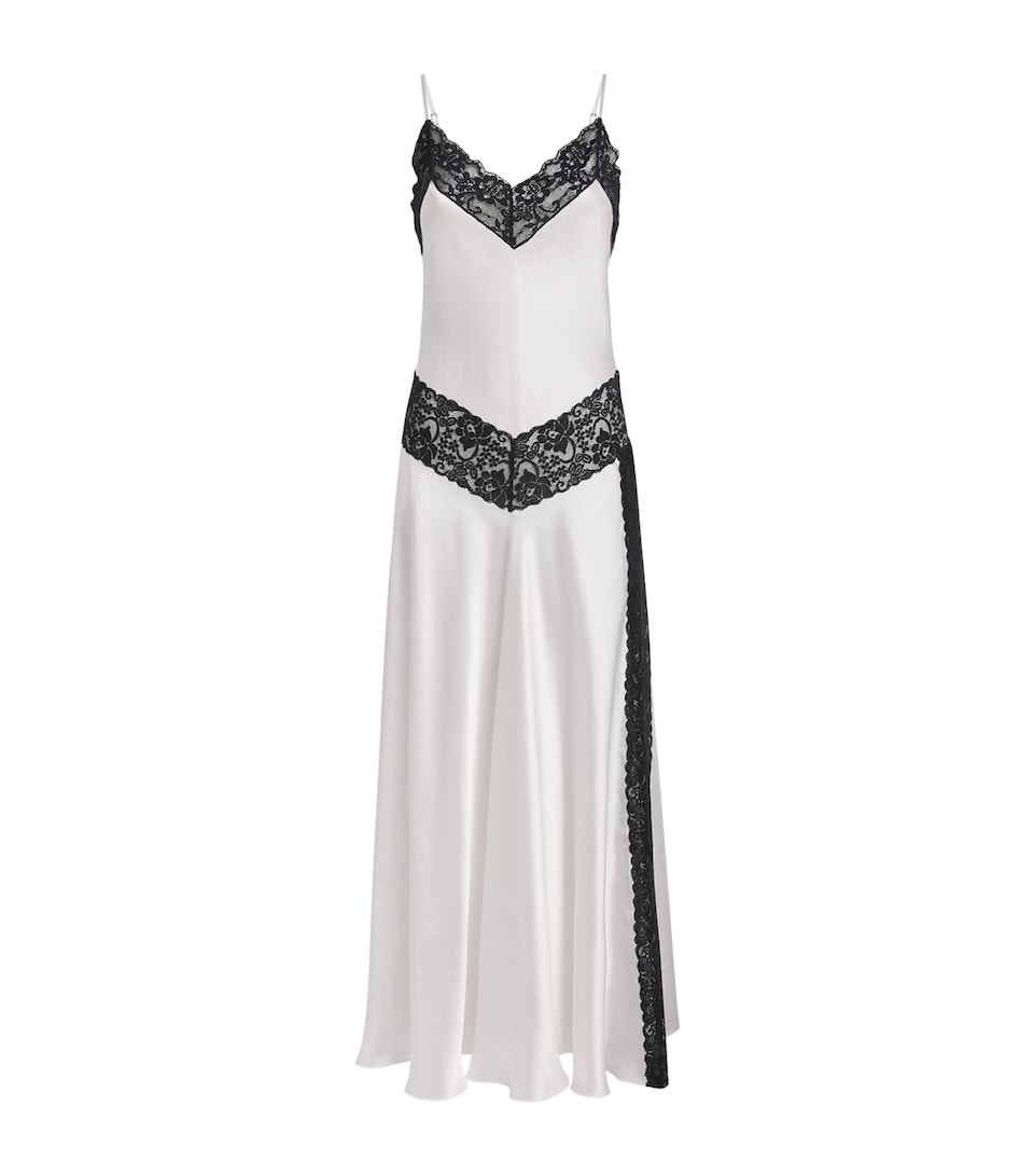 Loretta Caponi Womens Silk Lace-Detail Carrie Nightdress Optical Satin