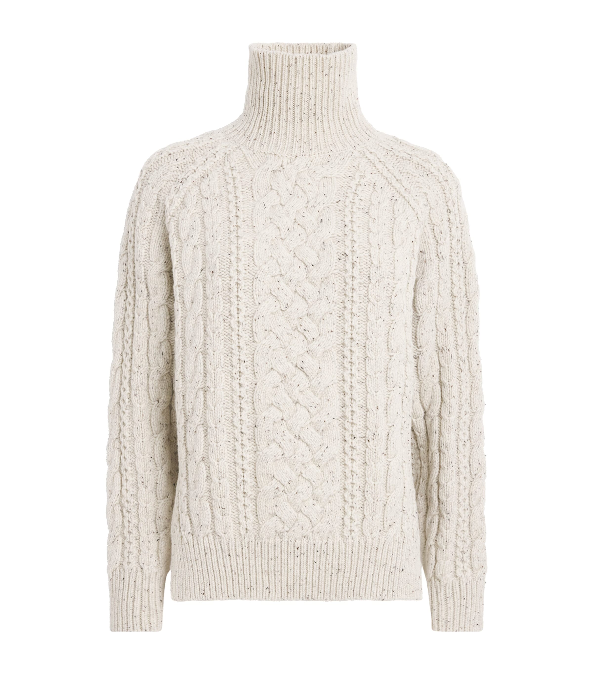 Toteme Womens Wool Cable-Knit Rollneck Sweater Ecru