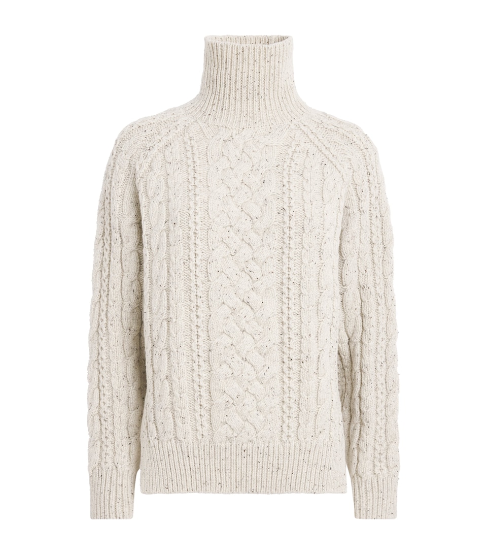 Toteme Womens Wool Cable-Knit Rollneck Sweater Ecru