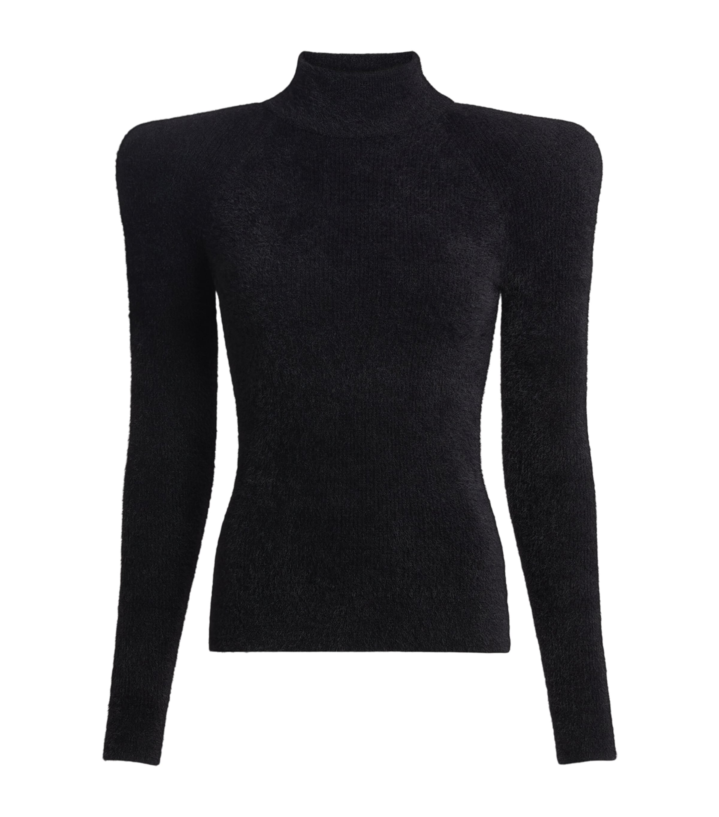 Balmain Womens Fluffy Ribbed-Knit Sweater Noir