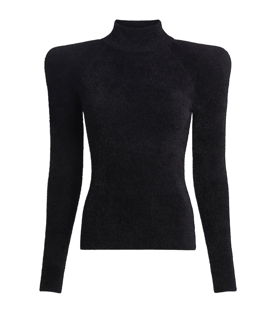 Balmain Womens Fluffy Ribbed-Knit Sweater Noir