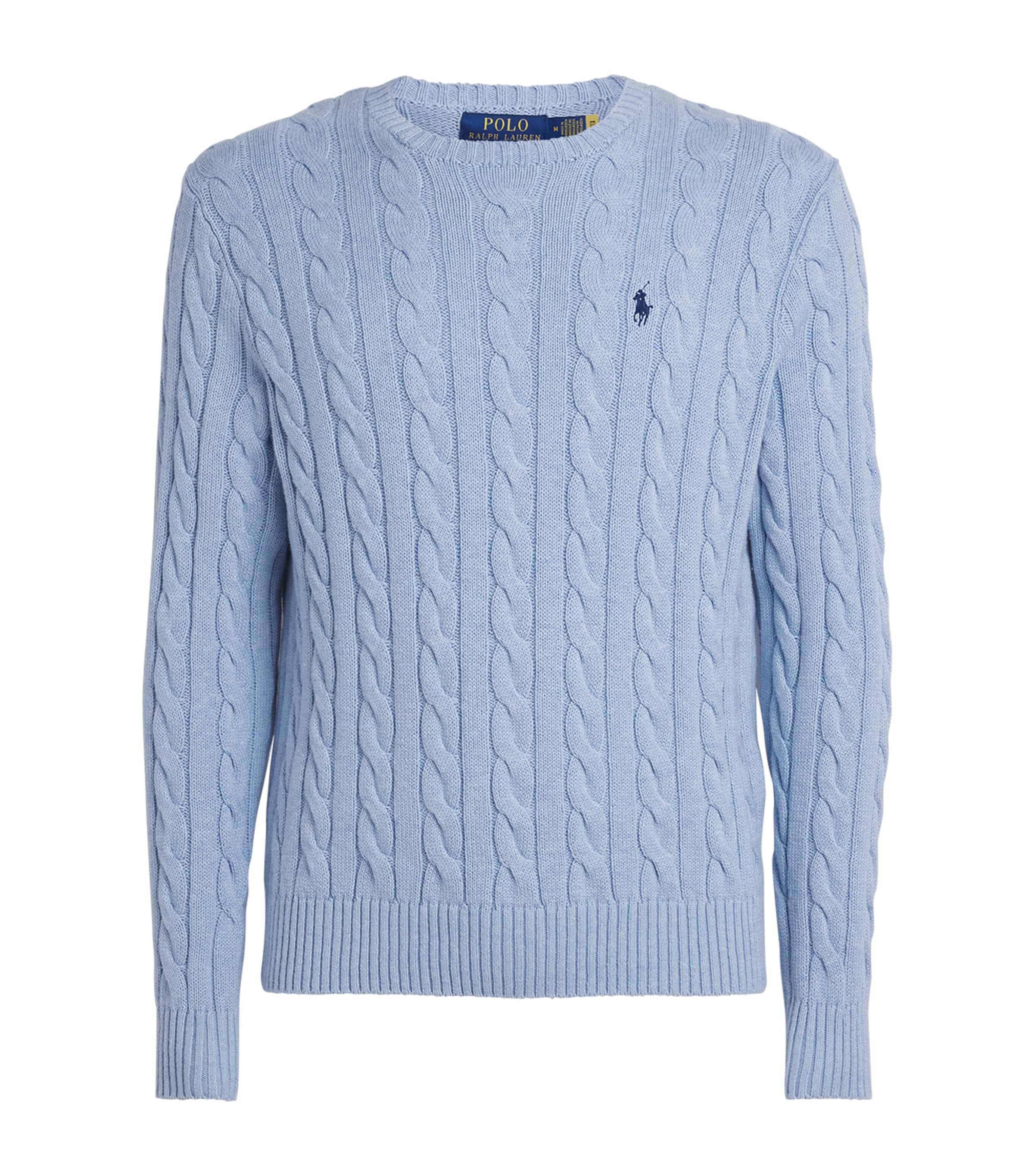 Polo Ralph Lauren Mens Cotton Cable-Knit Sweater Blue Hyacinth Hthr