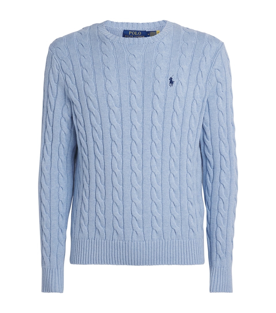 Polo Ralph Lauren Mens Cotton Cable-Knit Sweater Blue Hyacinth Hthr