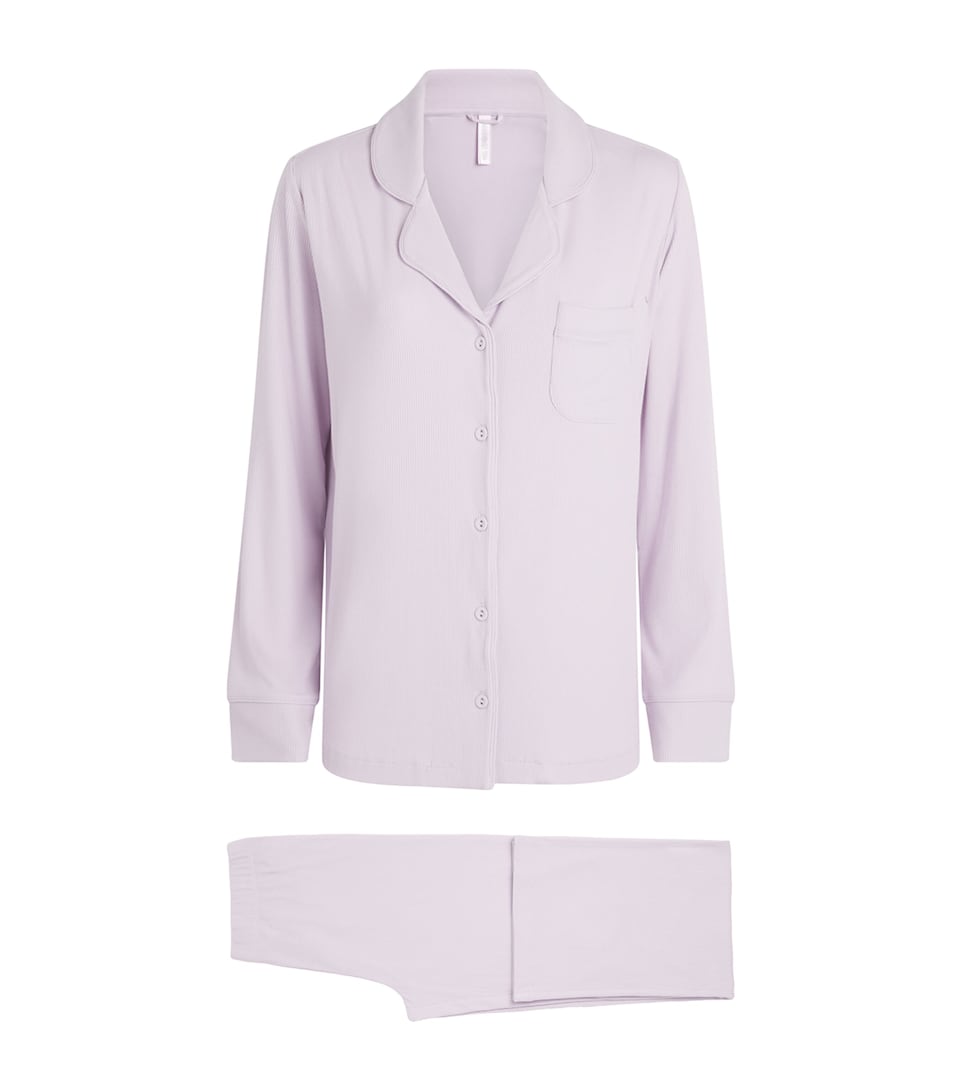 Skims Womens Soft Lounge Ribbed Pyjama Set Iris Mica