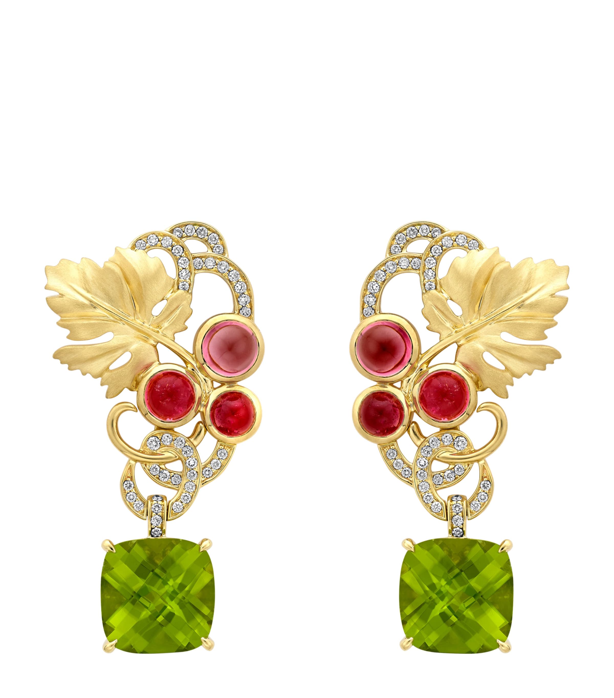 Boodles Yellow Gold, Diamond, Garnet and Peridot The Great Vine Palace Earrings Green
