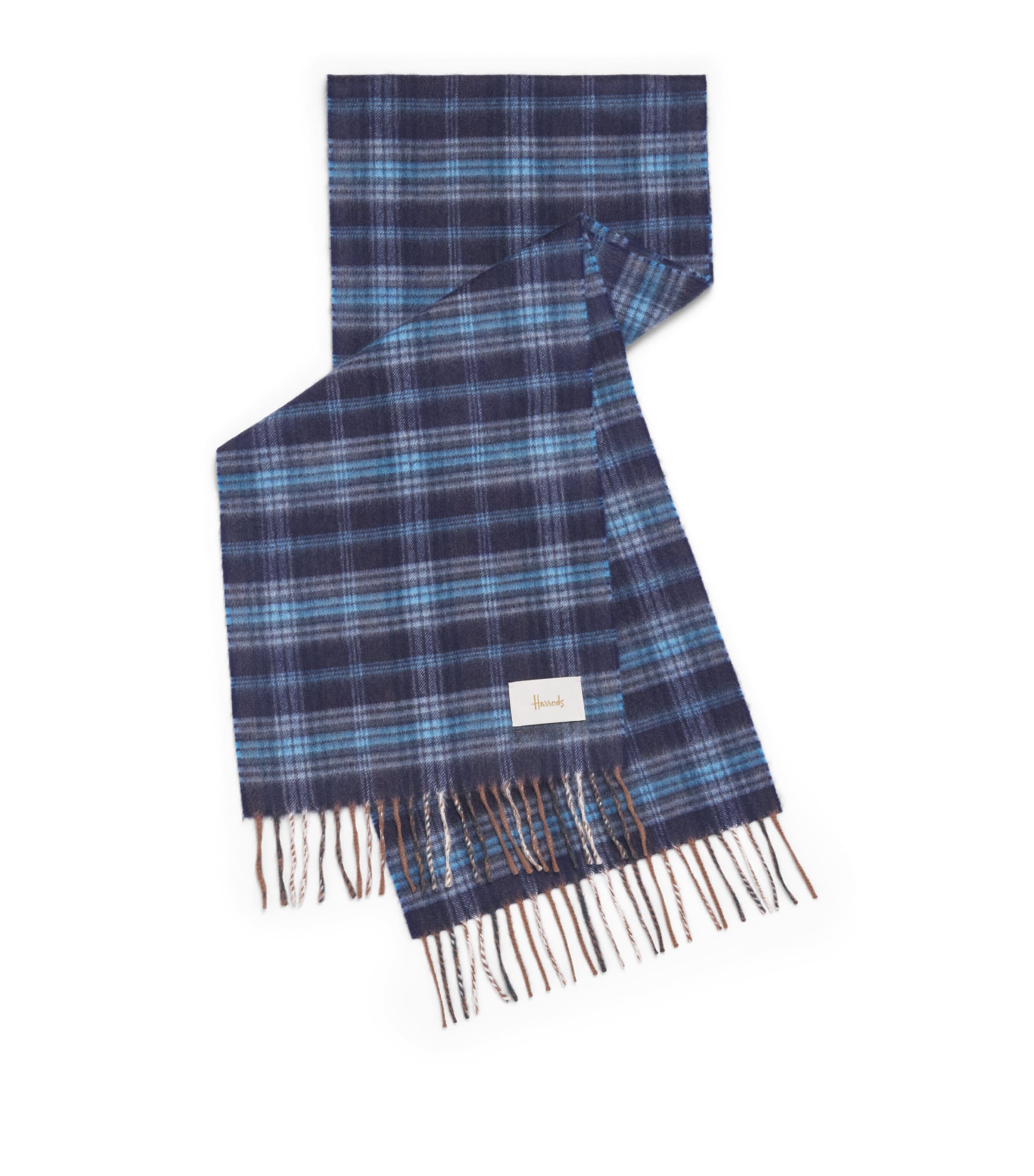 Harrods Cashmere Tartan Scarf Navy