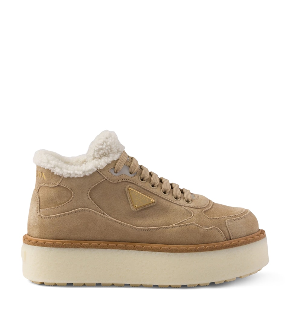 Suede Shearling Platform Sneakers