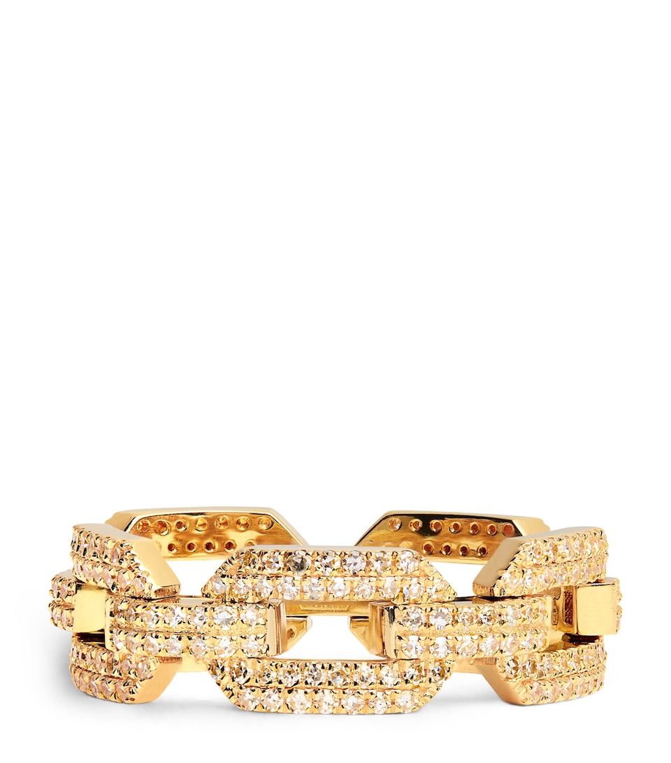 Yellow Gold and Diamond Pavé Link Ring