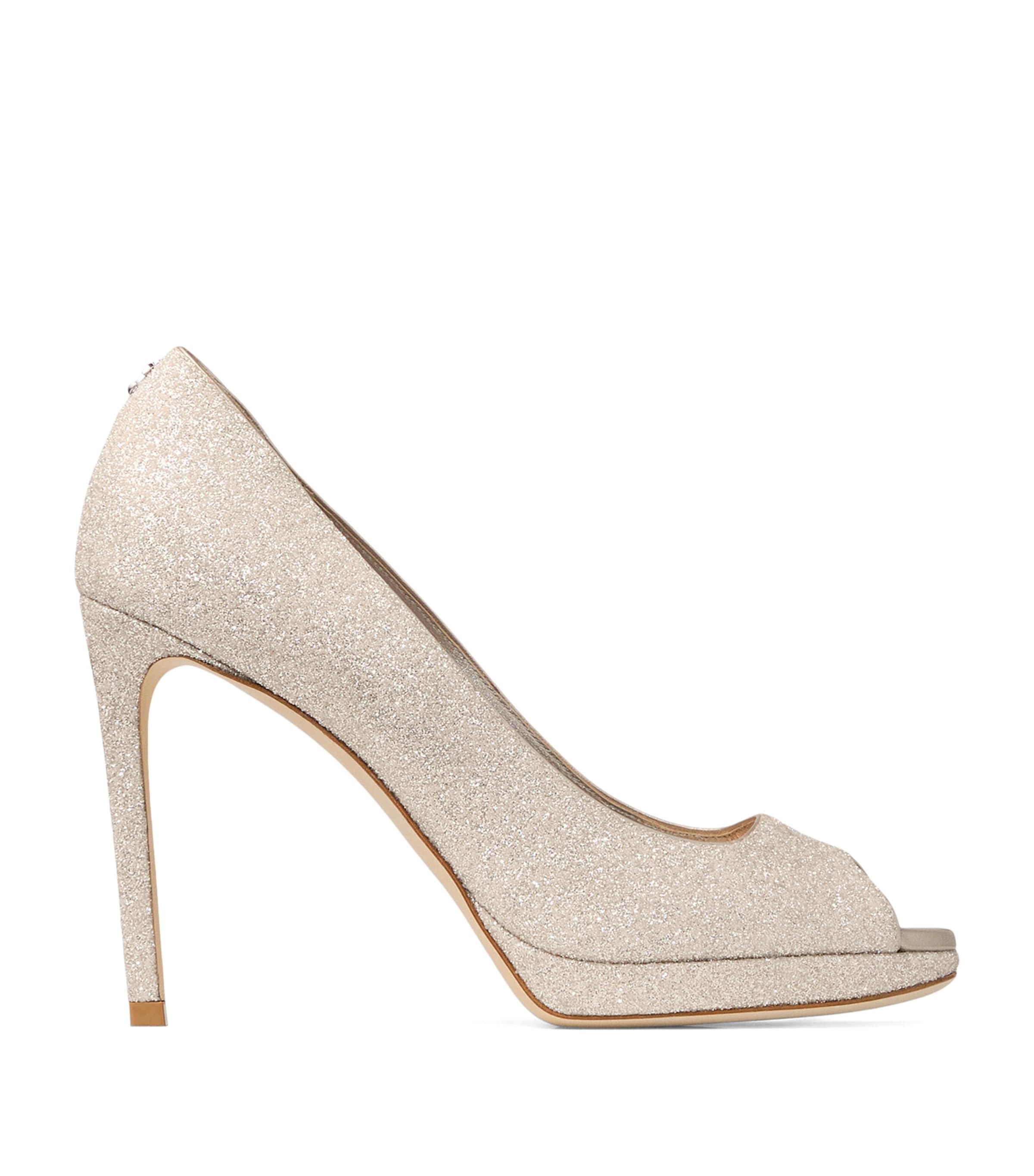 Jimmy Choo Riya 100 Glitter Peep Toe Pumps Light Soft Gold