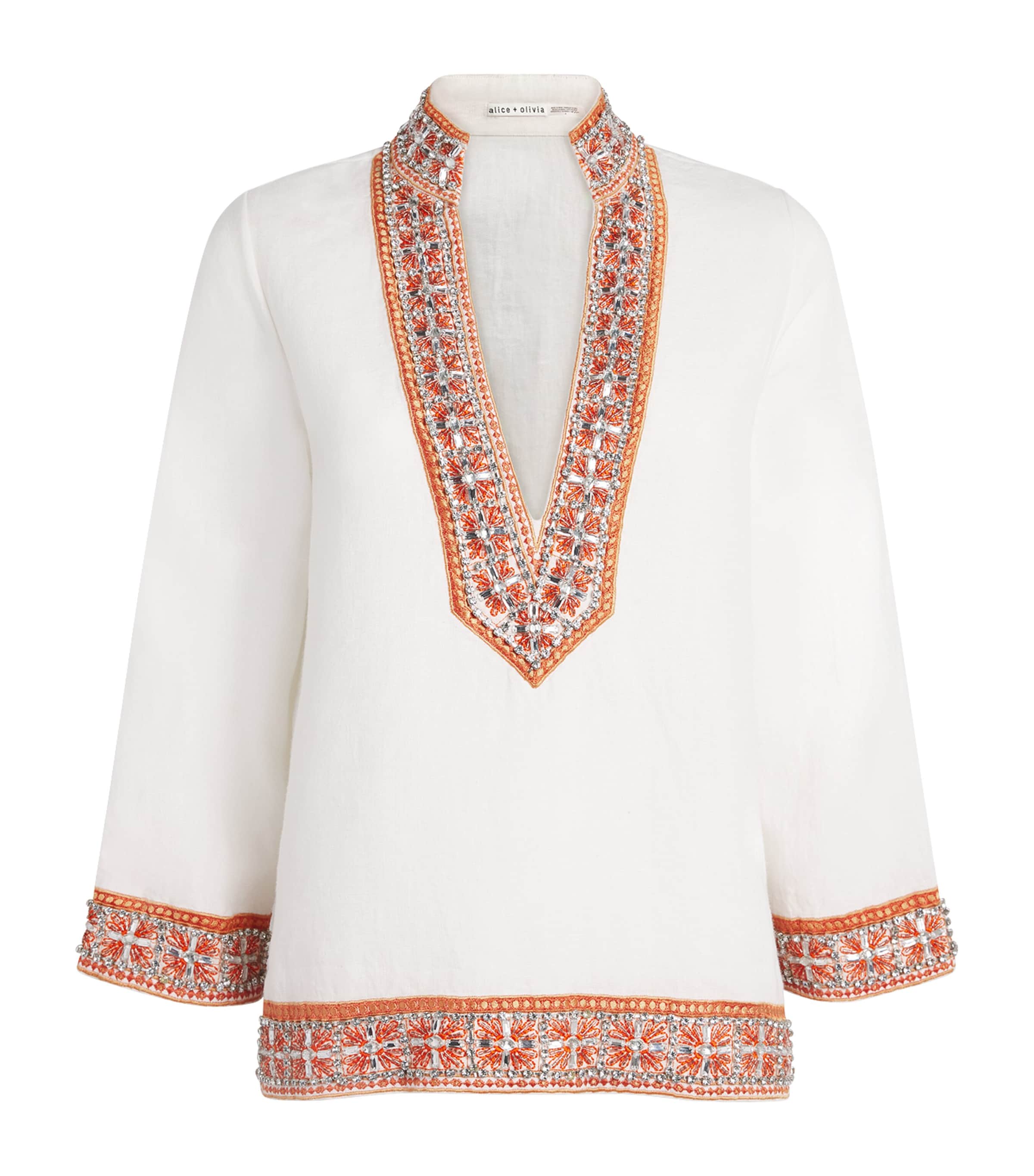 Alice+Olivia Womens Linen Embellished Eleonora Tunic Oatmeal Melange/mlti
