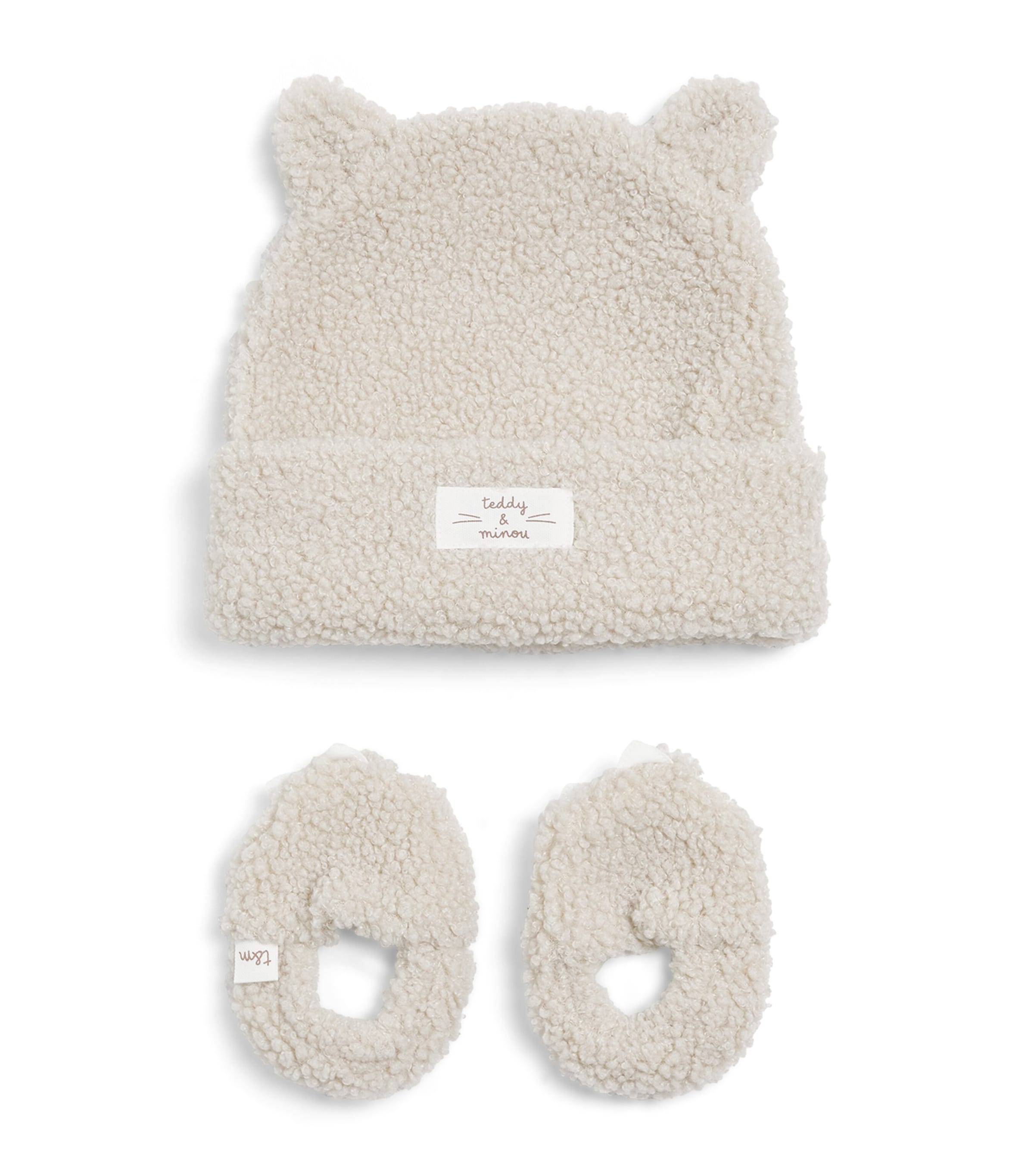 Teddy & Minou Faux Shearling Hat and Slippers Set (1-12 Months) Root Beige
