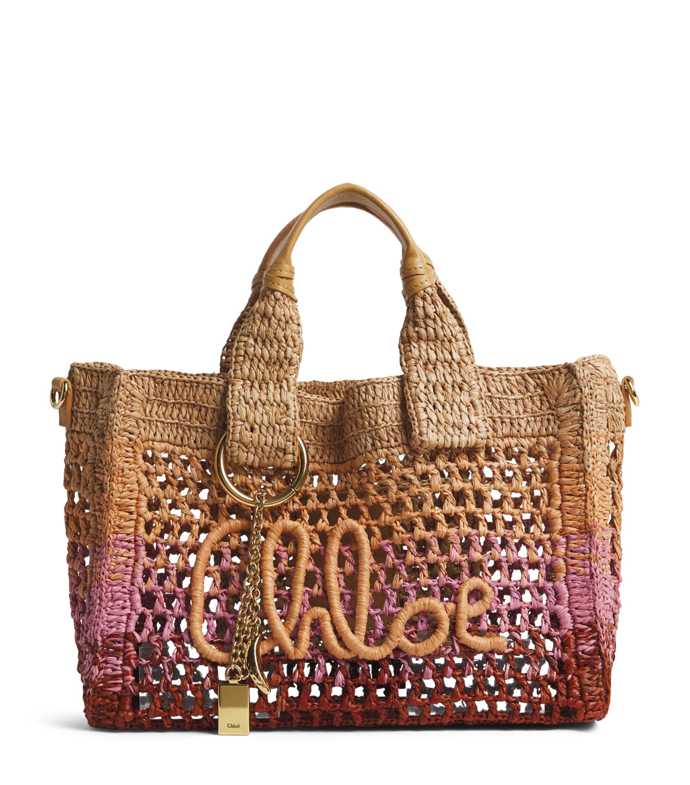 Chloé Small Raffia Summer Banana East-West Tote Bag Bleached Brown