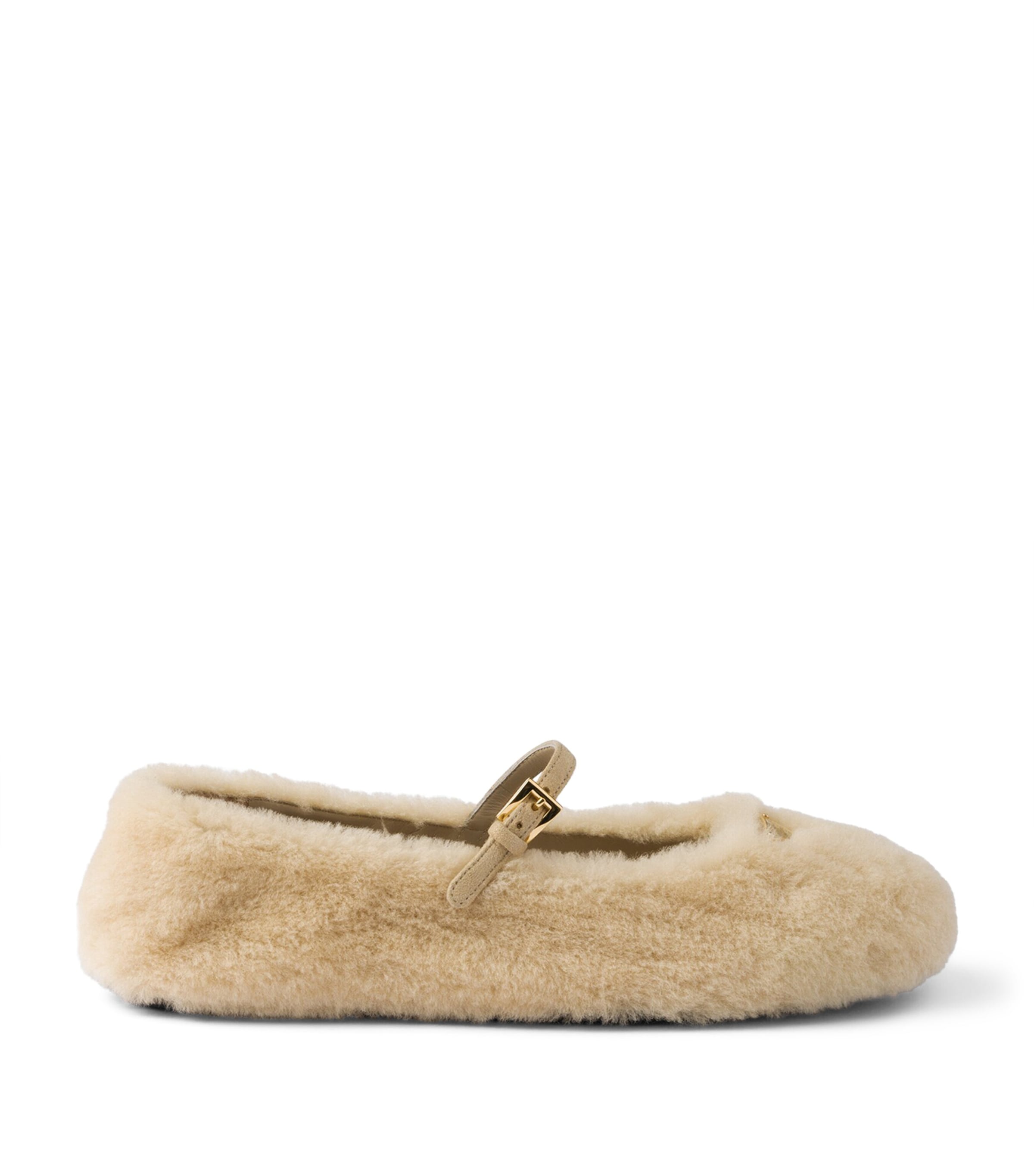 Prada Shearling Ballet Flats Neutral