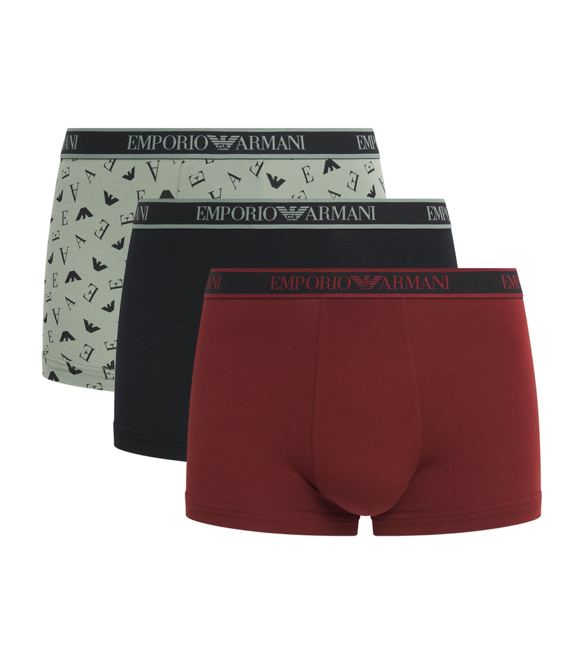 Emporio Armani Mens Stretch-Cotton Logo Trunks (Pack of 3) Brick/lea