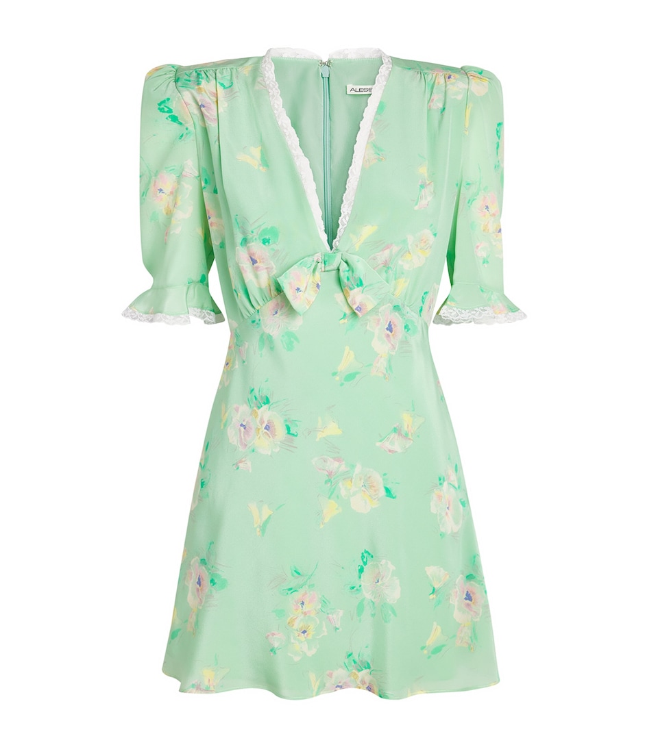 Alessandra Rich Womens Silk Lace-Trim Mini Dress Green Multi
