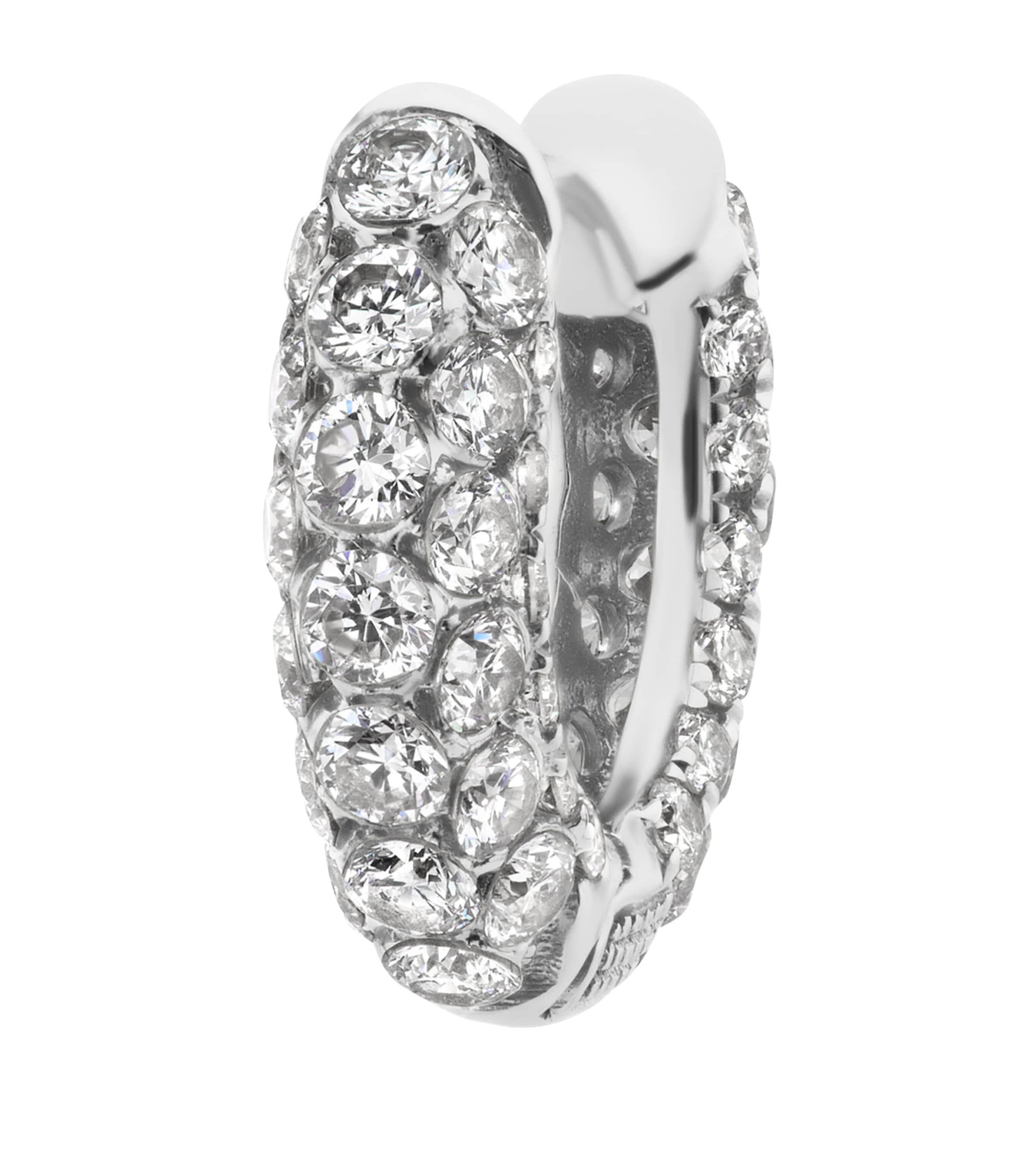 White Gold Invisible Set Diamond Three Row Pavé Hoop Earring (6.5mm)