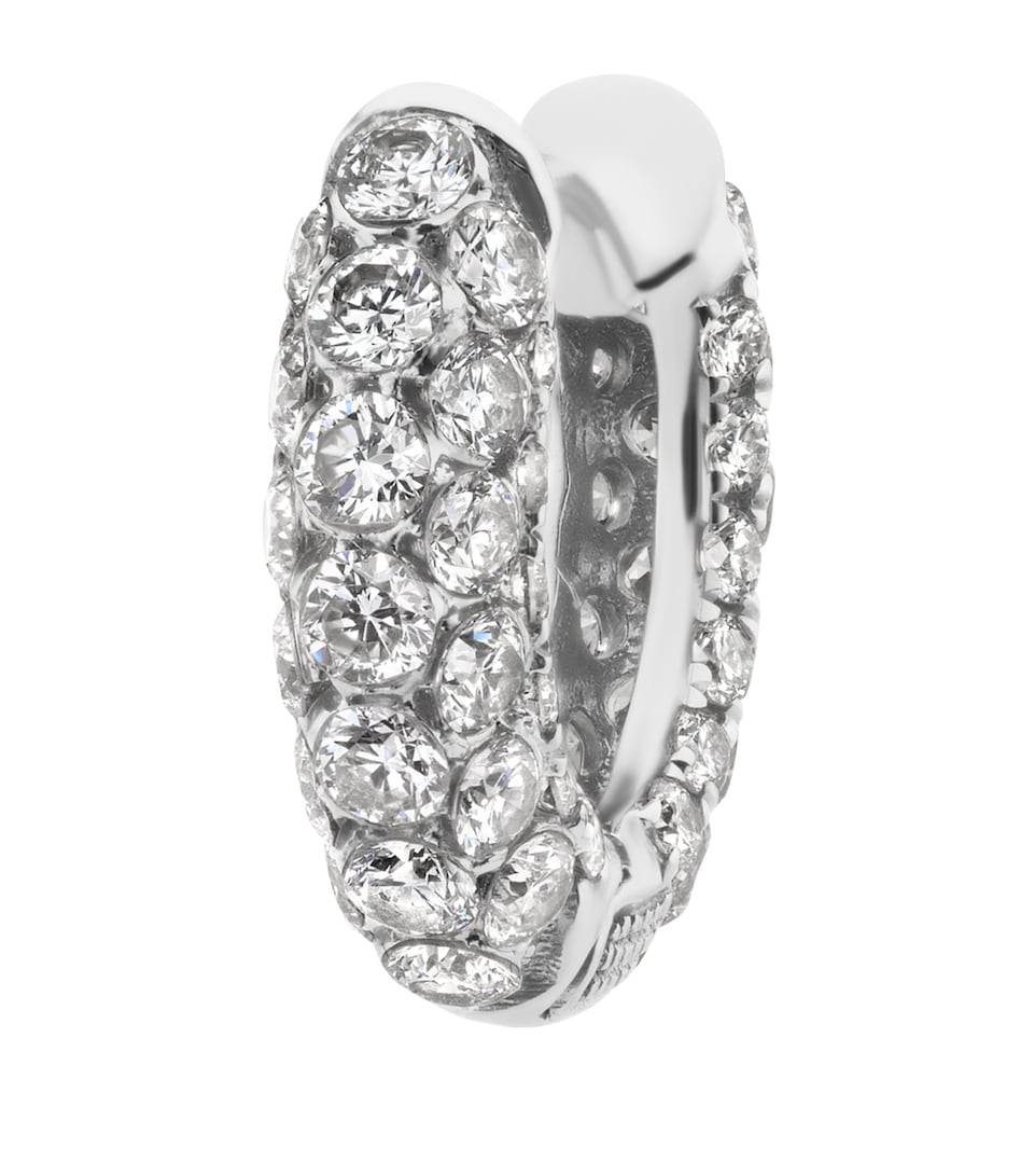 White Gold Invisible Set Diamond Three Row Pavé Hoop Earring (6.5mm)