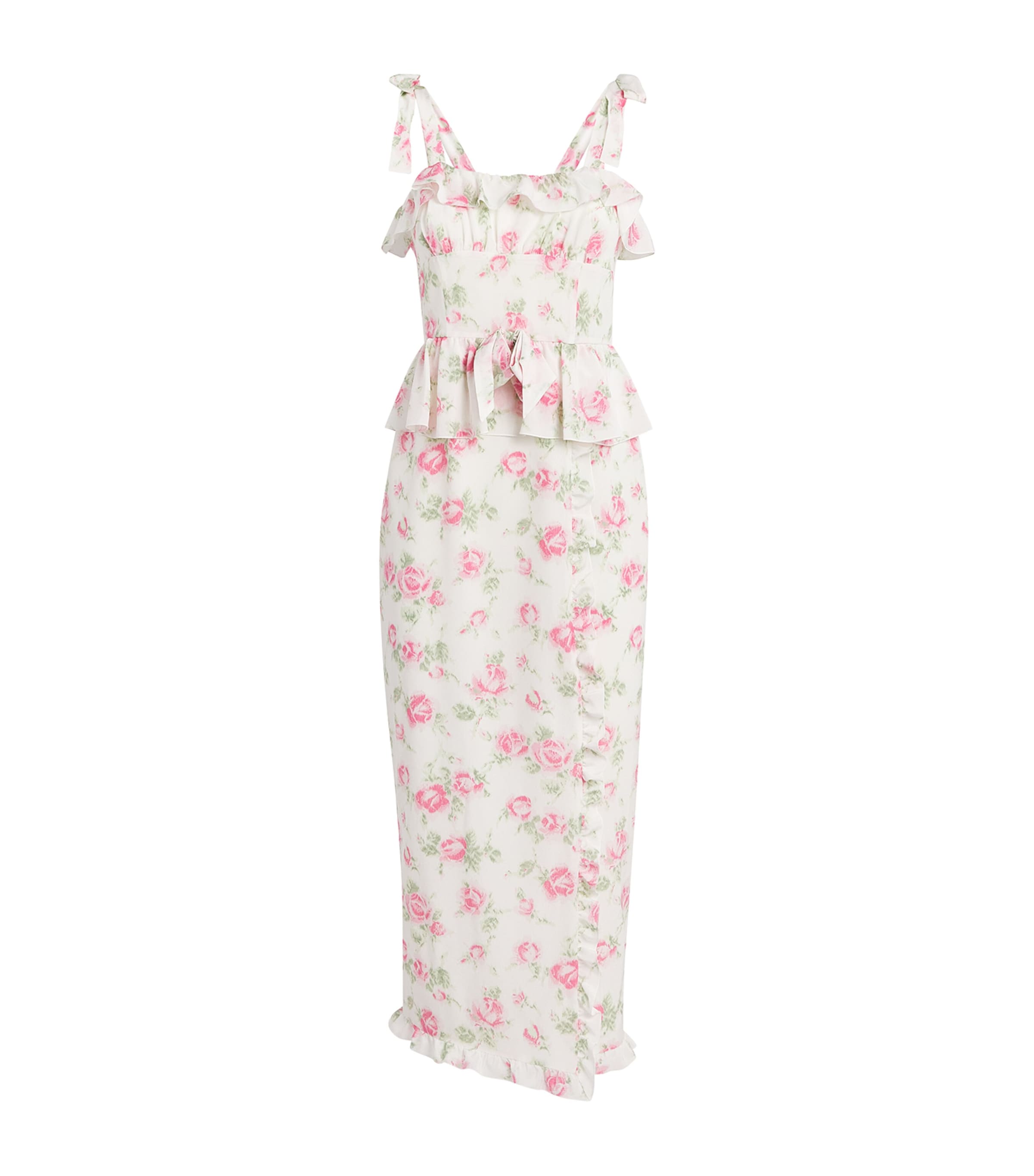 Alessandra Rich Womens Silk Floral Ruffled Midi Dress Pink White