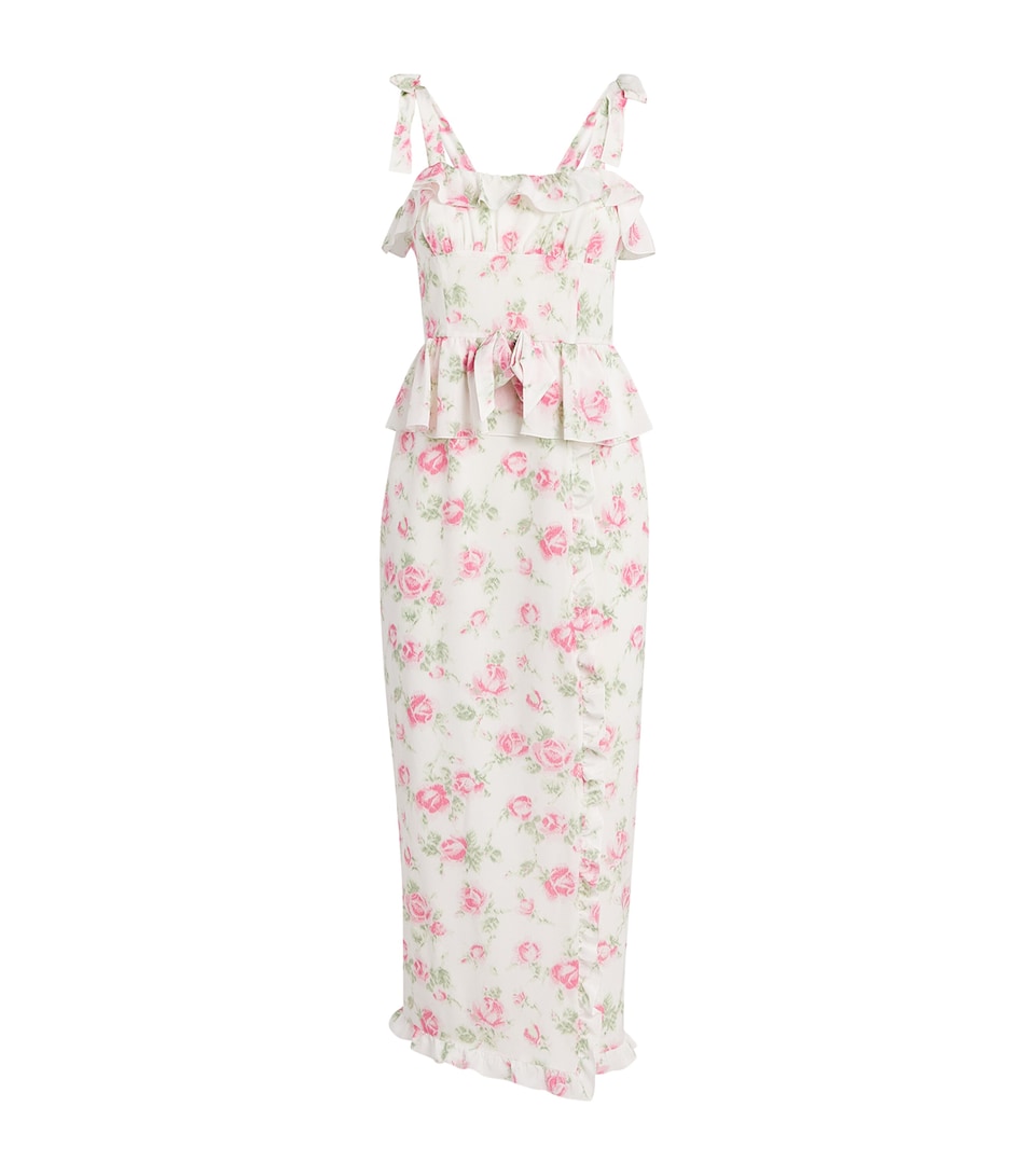 Alessandra Rich Womens Silk Floral Ruffled Midi Dress Pink White