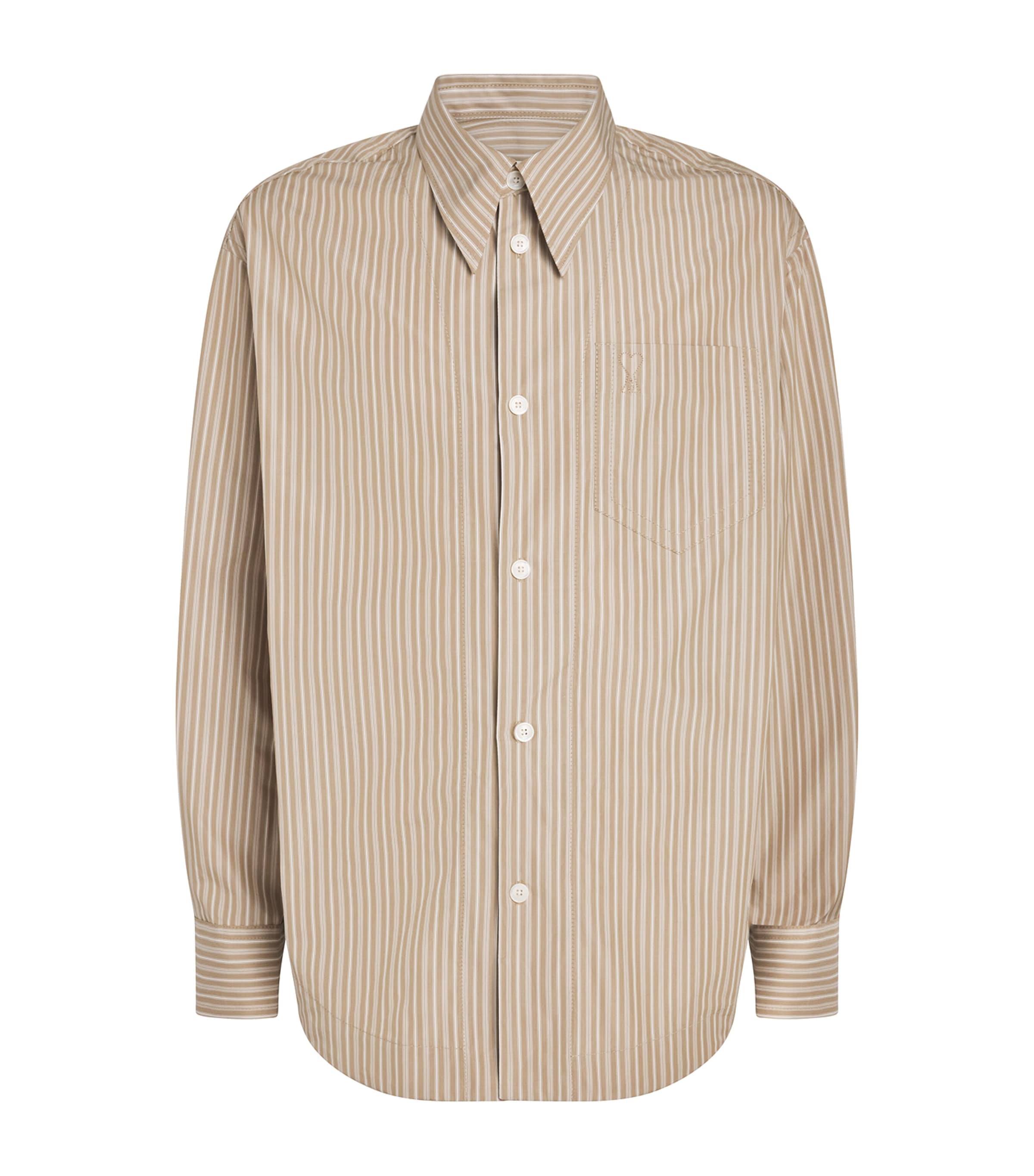 AMI Paris Mens Cotton Stripe Ami de Coeur Shirt Bge Taupe/blanc