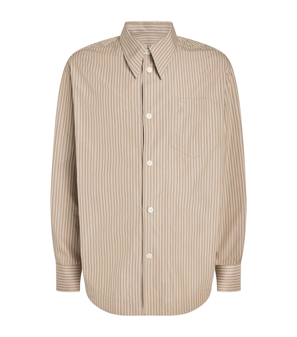 AMI Paris Mens Cotton Stripe Ami de Coeur Shirt Bge Taupe/blanc