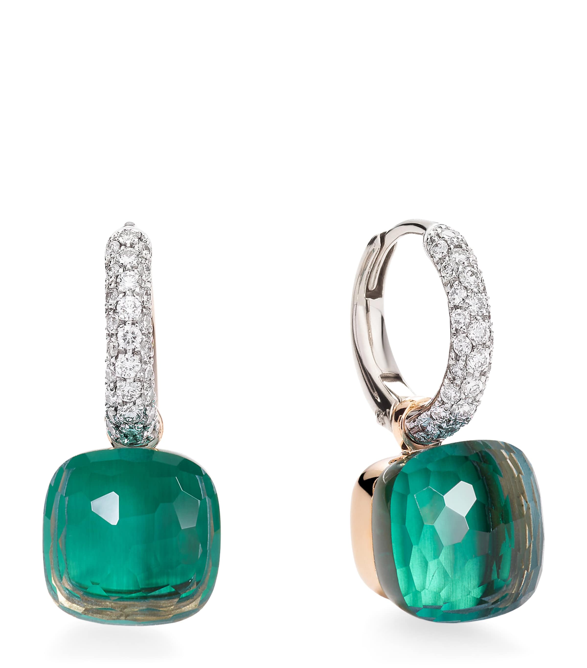 Pomellato White Gold, Diamond, Blue Topaz and Agate Nudo Classic Drop Earrings