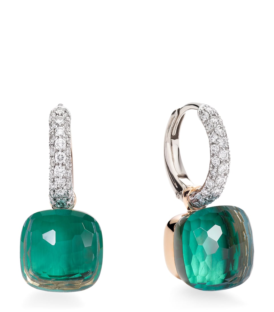 Pomellato White Gold, Diamond, Blue Topaz and Agate Nudo Classic Drop Earrings