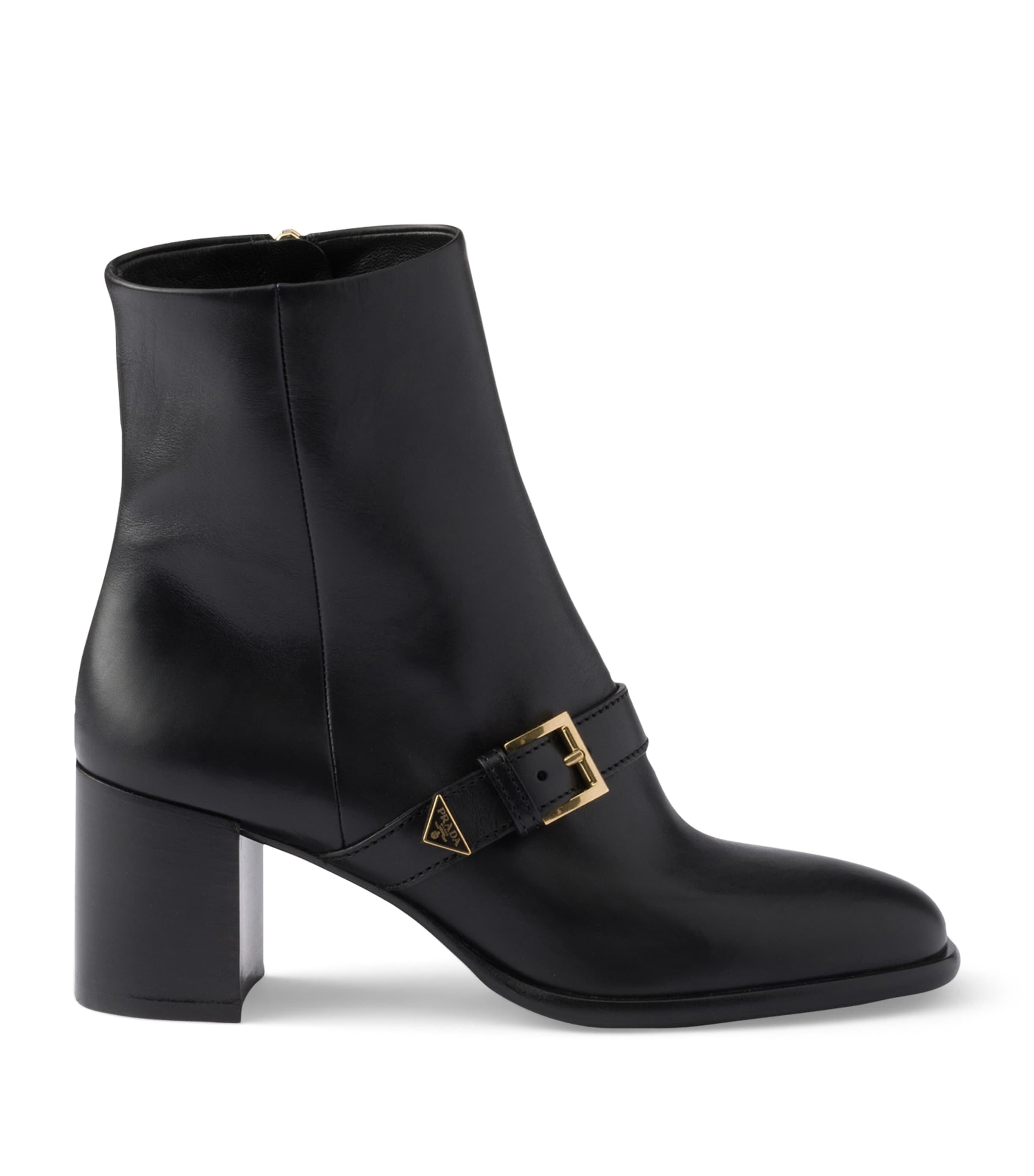 Prada Leather Buckle Booties Ankle Boots 65 Black