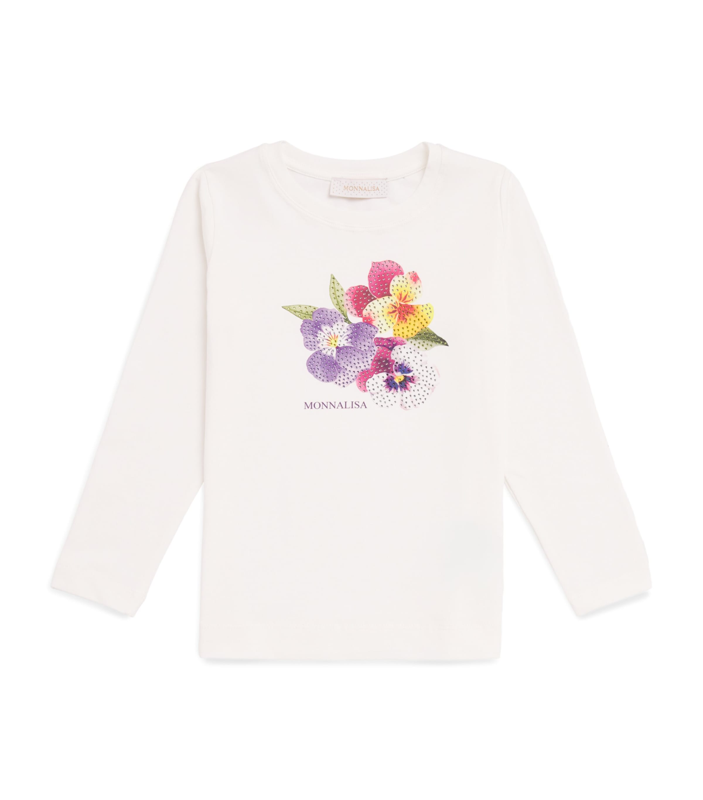 Monnalisa Embellished Flower Print T-Shirt (2-12 Years) Panna