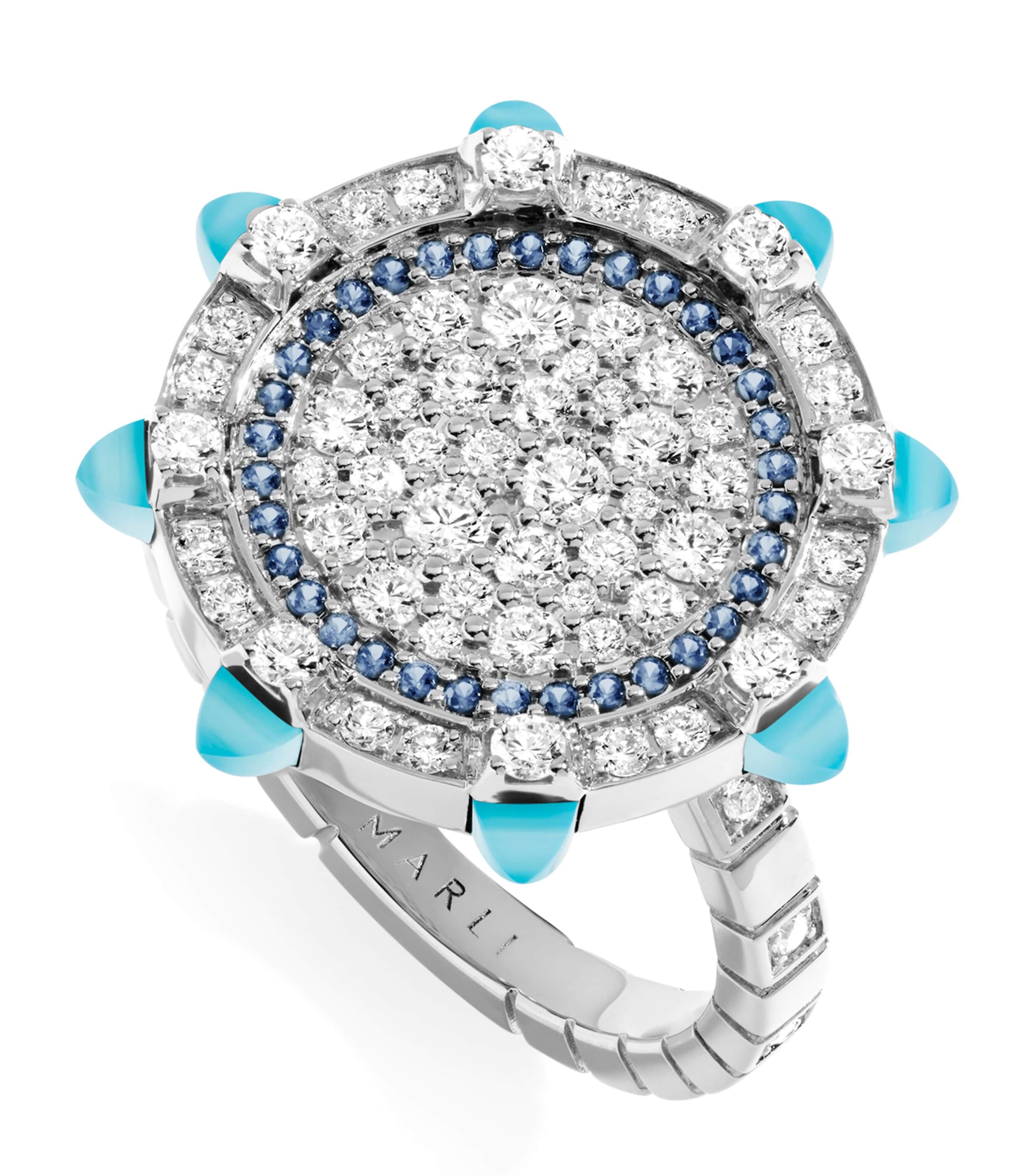 White Gold, Diamond, Sapphire and Chalcedony Tip-Top Statement Ring