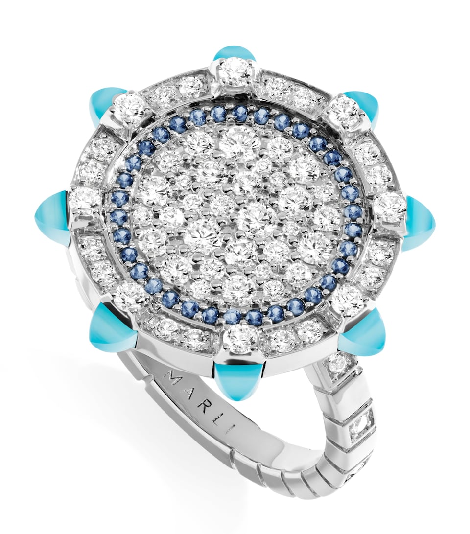 MARLI New York White Gold, Diamond, Sapphire and Chalcedony Tip-Top Statement Ring White Gold