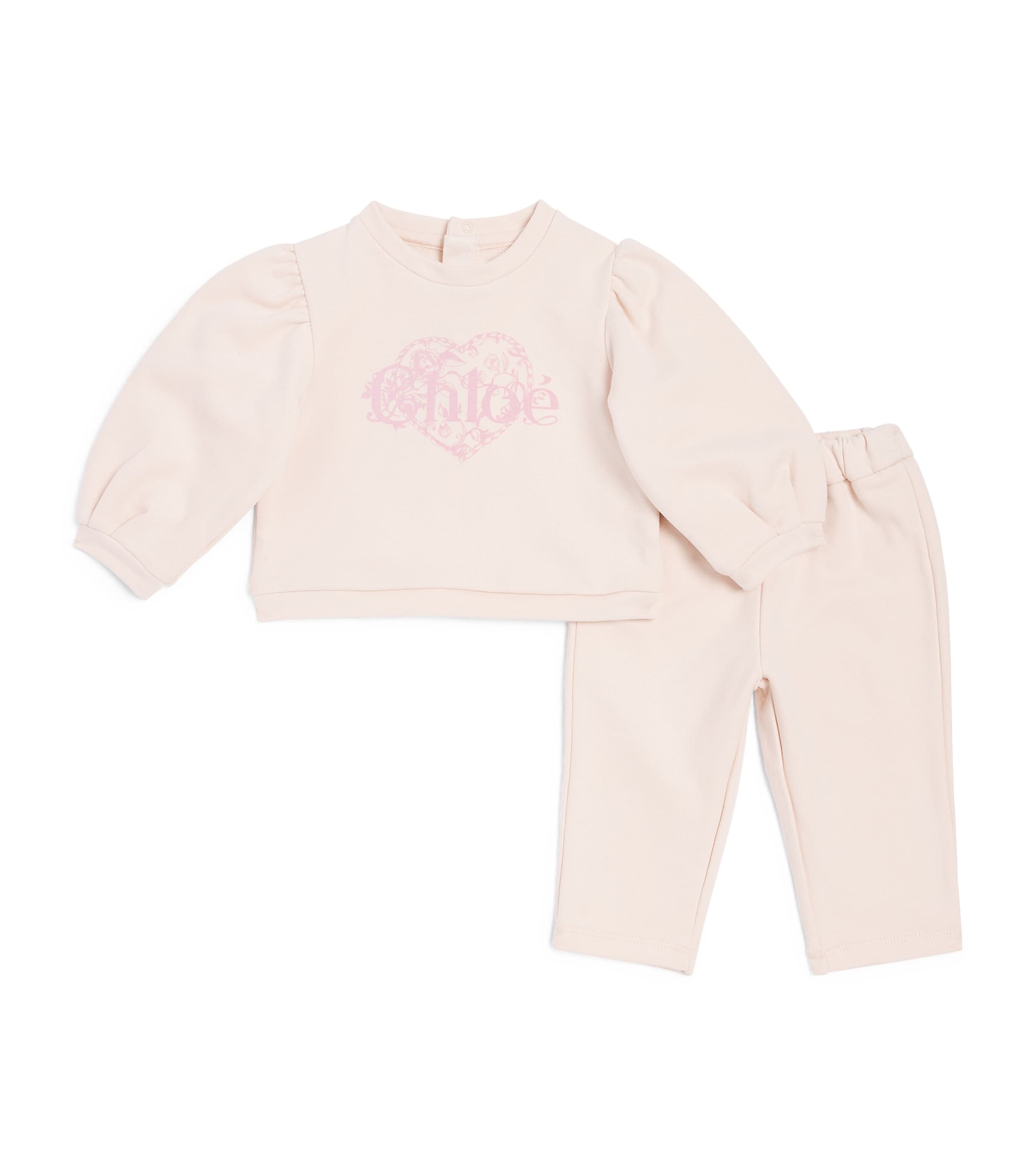 Chloé Kids Cotton Heart Logo Tracksuit (6-36 Months) Petal Pink