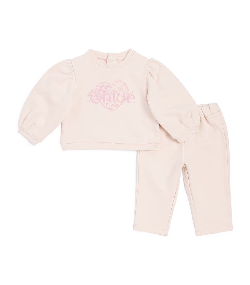 Chloé Kids Cotton Heart Logo Tracksuit (6-36 Months) Petal Pink
